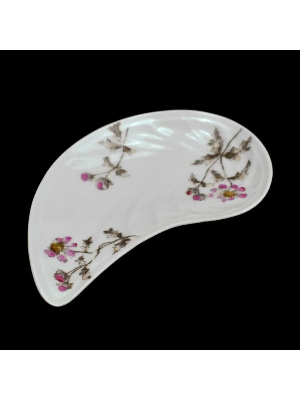 Antique Haviland Limoges CFH GDM Bone Dish Crescent Nautilus Shell Pink Floral